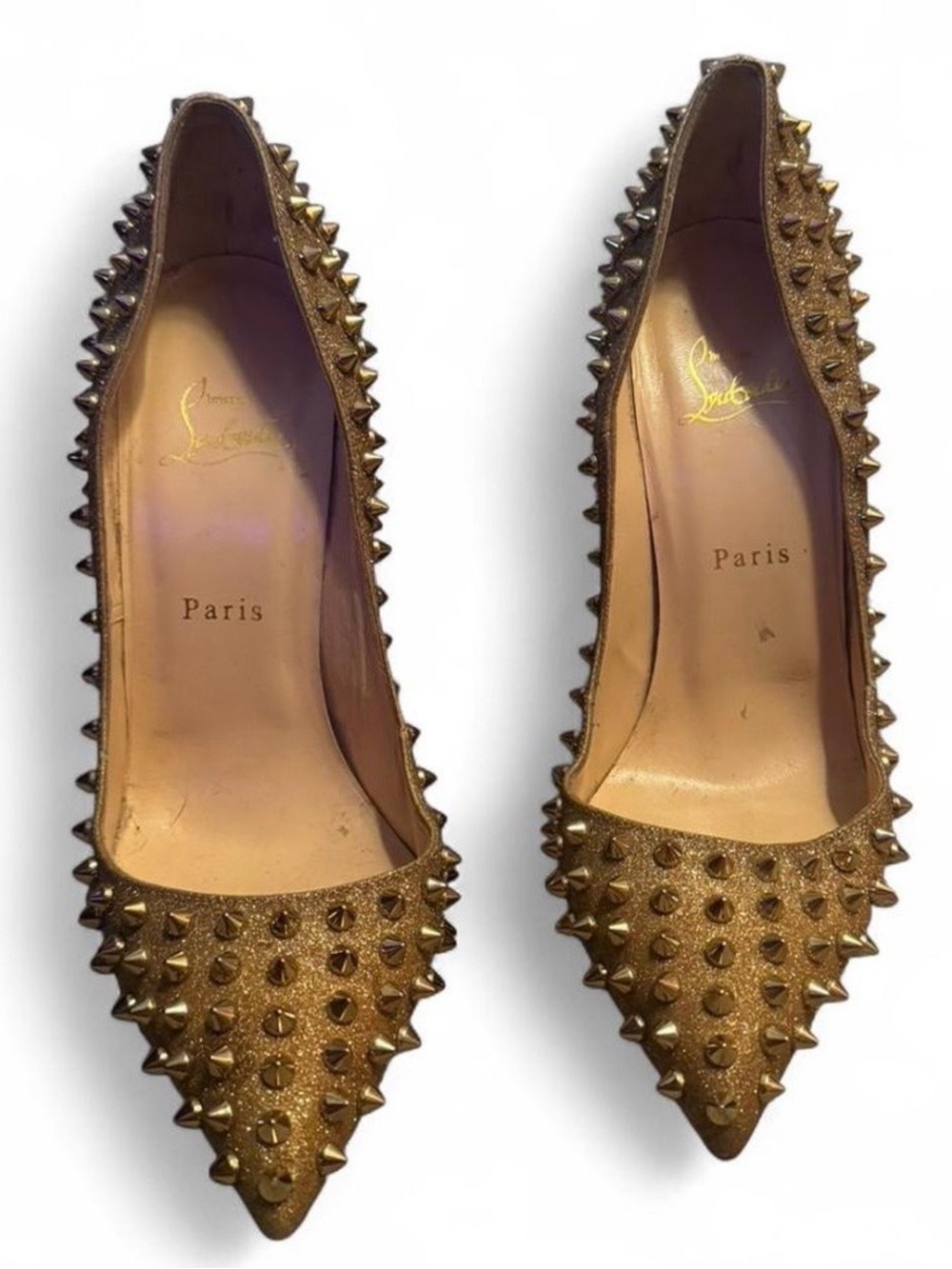 Christian Louboutin Gold Spike Pointed-Toe Pumps